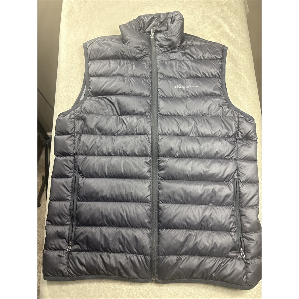Eddie Bauer Down Puffer Vest Mens Medium Black Polyester Full-Zip Zipped Pockets